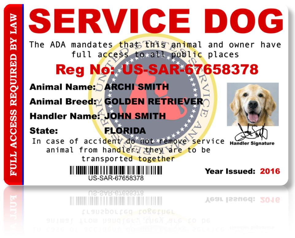 DUPLICATE ID CARD US Service Animal Registrar