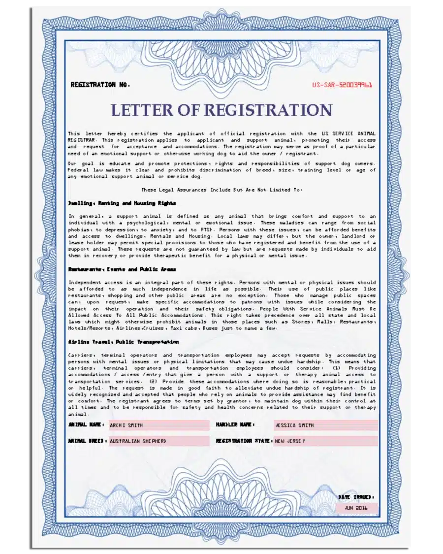 Letter of Registration