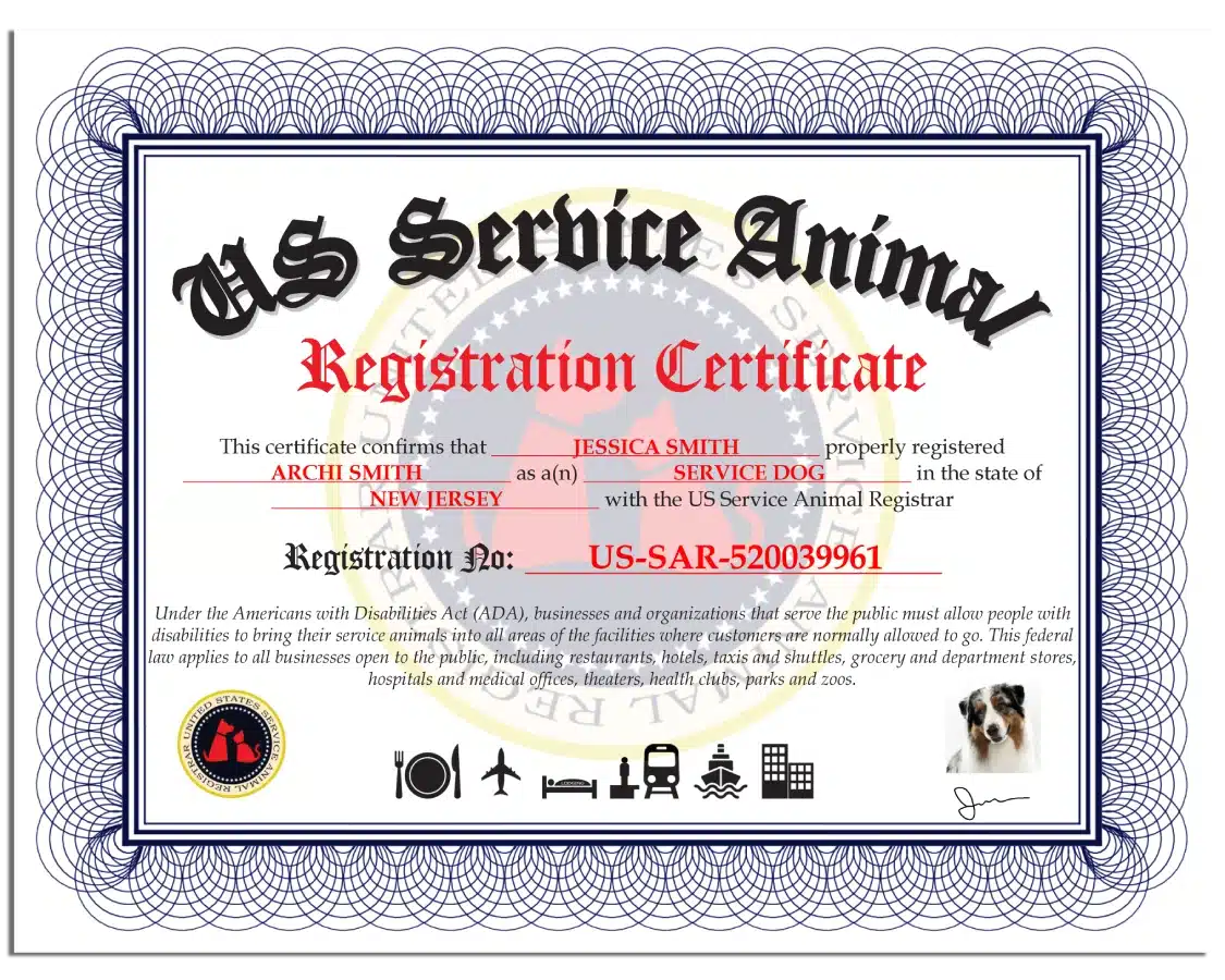 Service Dog Registration Certificate