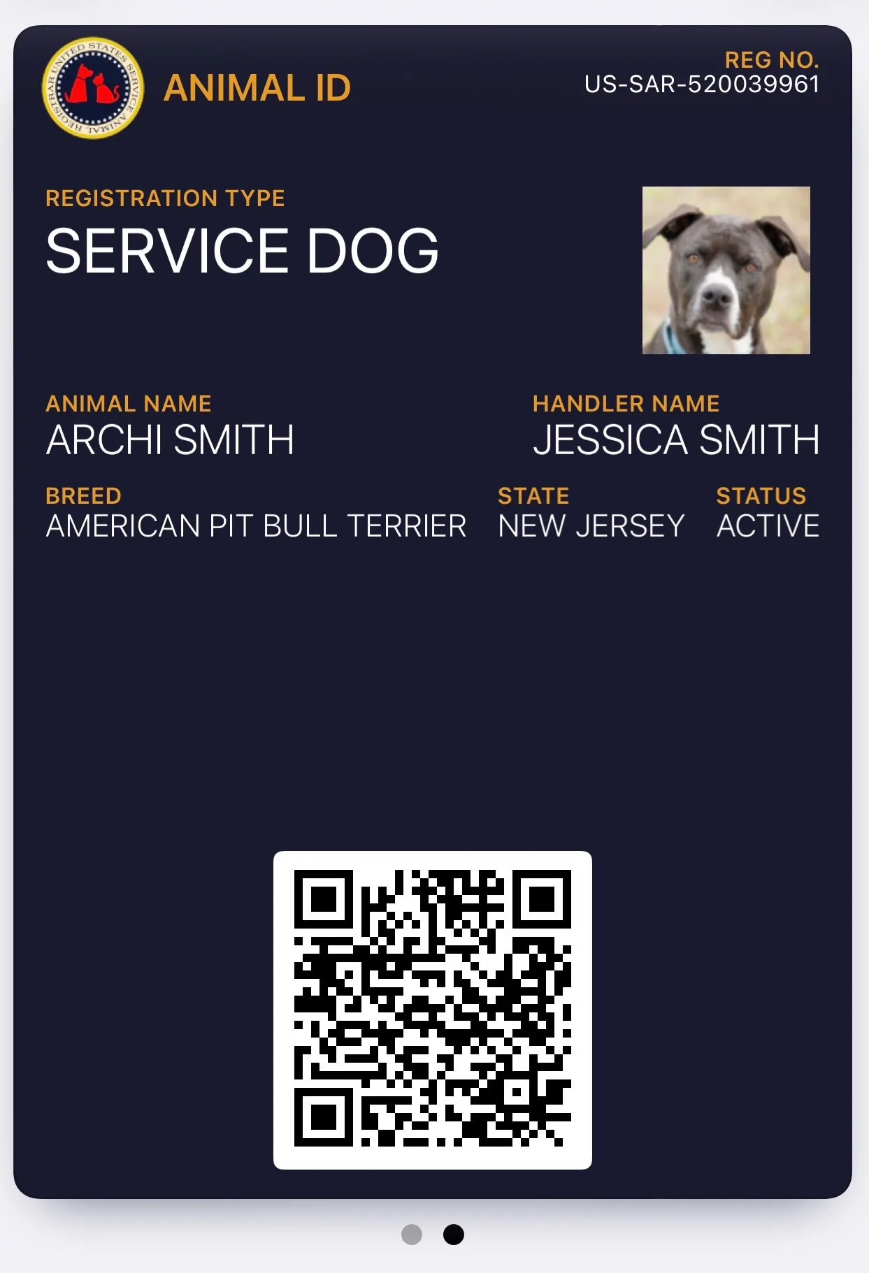 Service Dog Animal ID — iPhone Wallet pass