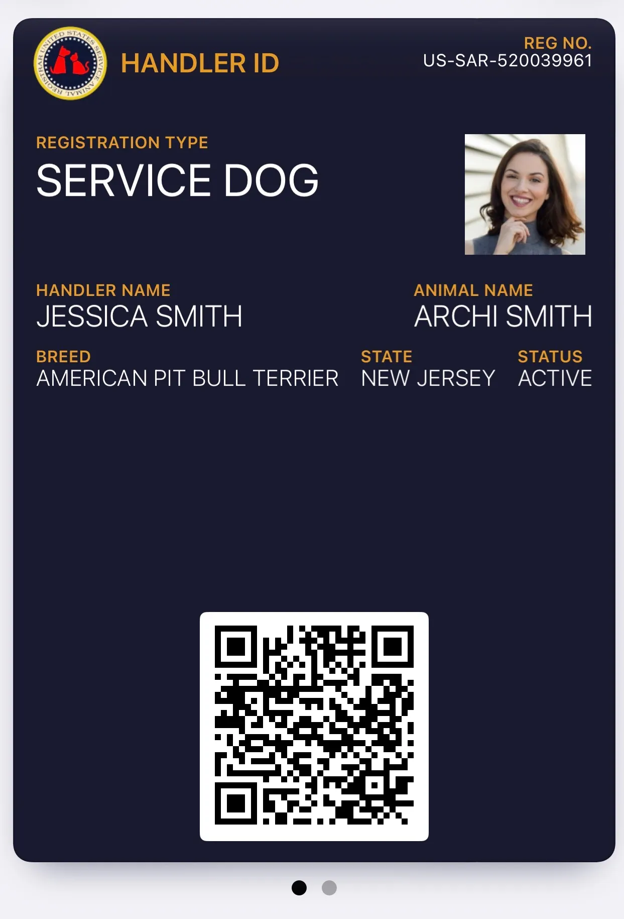 Service Dog Handler ID — iPhone Wallet pass